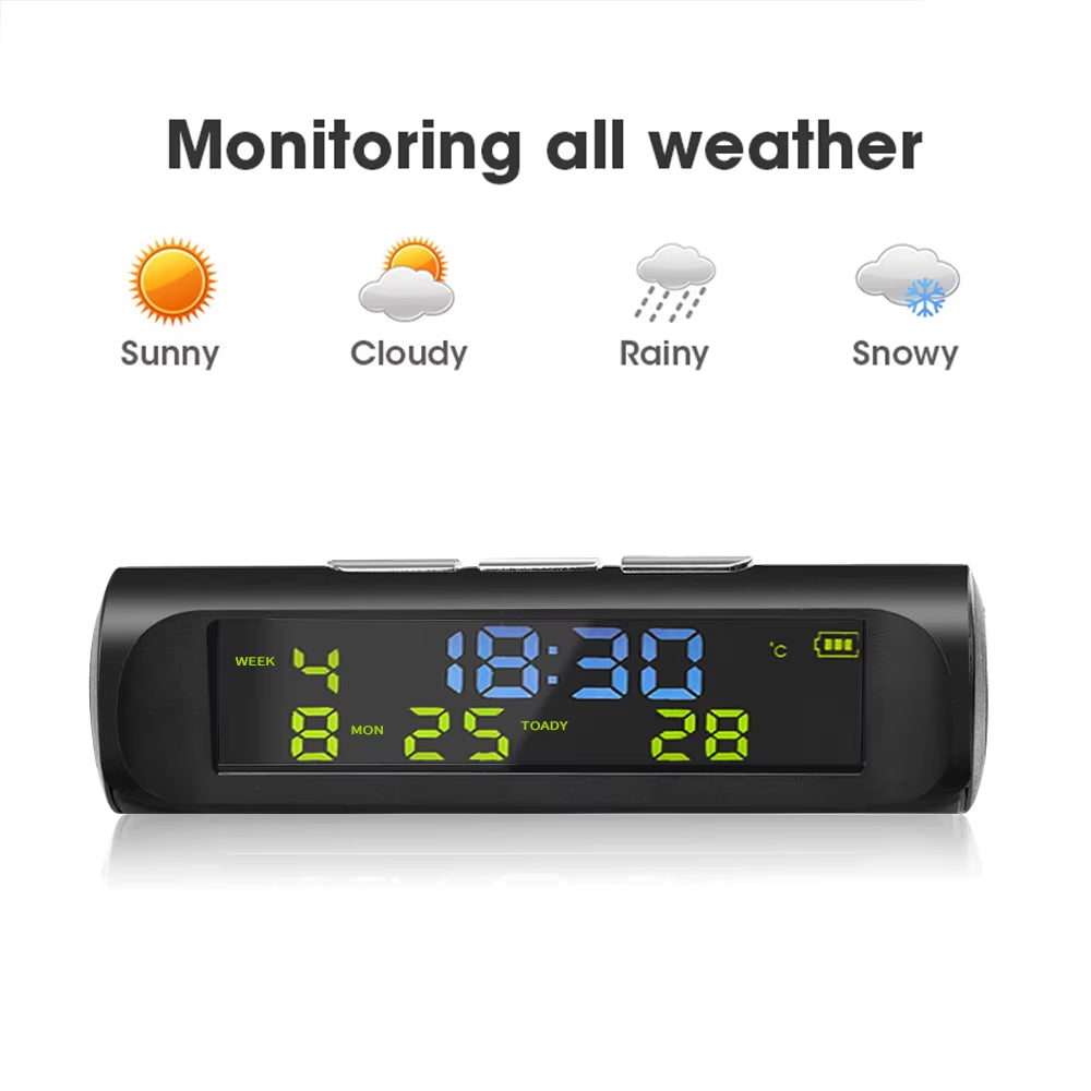 Solar Car Digital Clock with LCD Time Date In-Car Temperature Display for Outdoor Personal Car Part Decoration Car Accessories