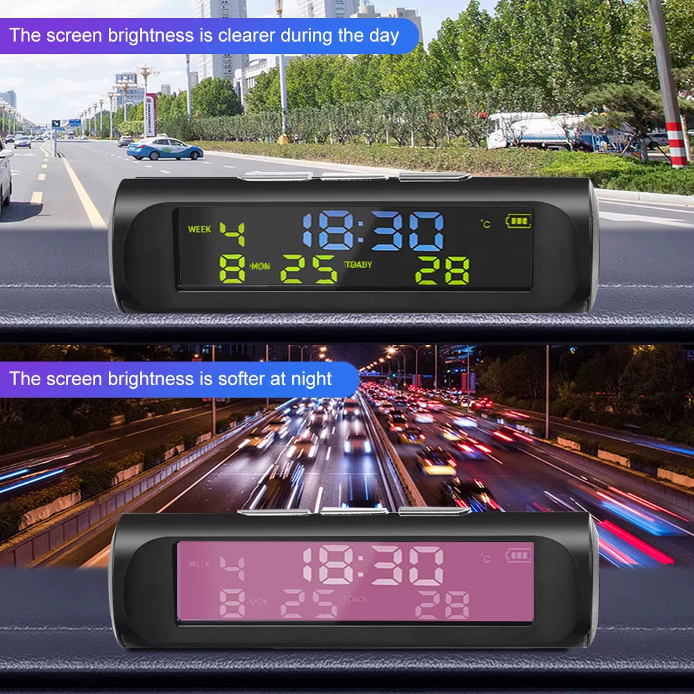 Solar Car Digital Clock with LCD Time Date In-Car Temperature Display for Outdoor Personal Car Part Decoration Car Accessories