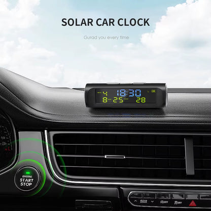 Solar Car Digital Clock with LCD Time Date In-Car Temperature Display for Outdoor Personal Car Part Decoration Car Accessories